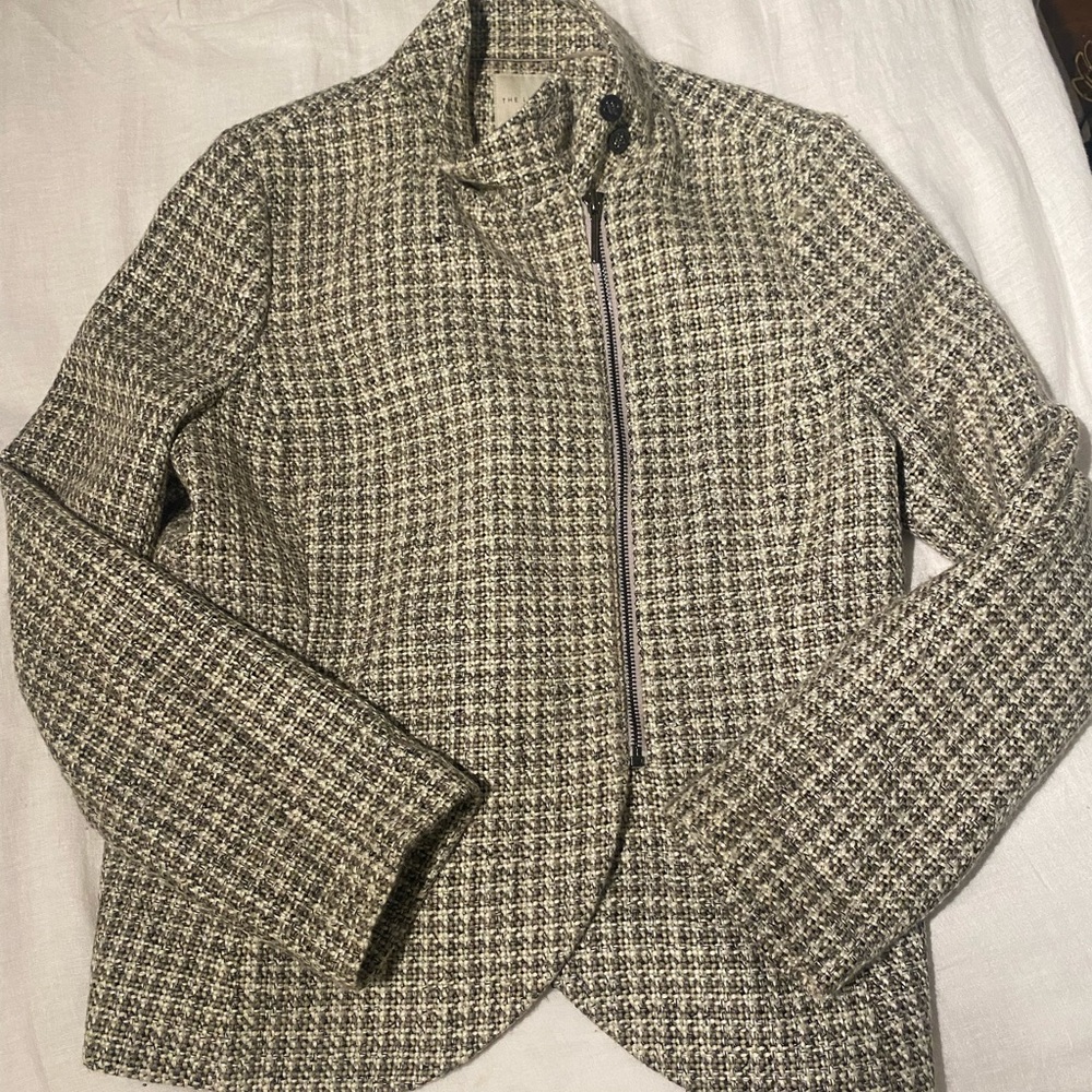 The limited grey and black tweed blazer size large. Lightly used